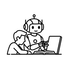 Robot assisting a child with learning at a computer desk  