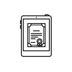 Vector icon of a tablet displaying a certificate  