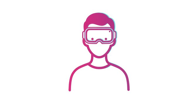 Abstract VR User Icon with Magenta and Cyan Outline on White Background