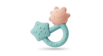 Naklejka premium Adorable Baby Teether Toy: Star and Sun Design, Isolated on White