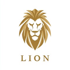 Unique and fierce lion head as an emblem elegant typography below golden tones corporate identity design animal logo isolated on white background