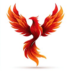 Fototapeta premium Animal Logo Mythical phoenix rising from flames fiery red and orange symbolizing rebirth for gaming or fitness industries isolated on white background
