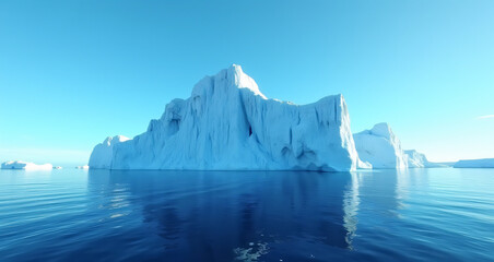 Majestic Iceberg Reflecting on Tranquil Arctic Waters Under a Clear Blue Sky
