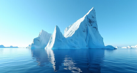 Majestic Iceberg Reflecting on Tranquil Arctic Waters Under a Clear Blue Sky