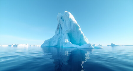 Majestic Iceberg Reflecting on Tranquil Arctic Waters Under a Clear Blue Sky