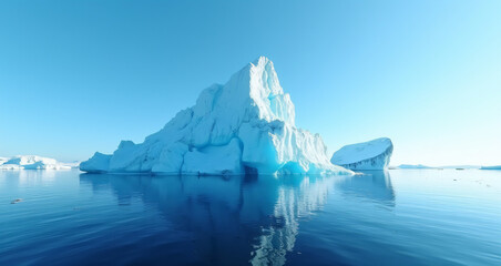 Majestic Iceberg Reflecting on Tranquil Arctic Waters Under a Clear Blue Sky
