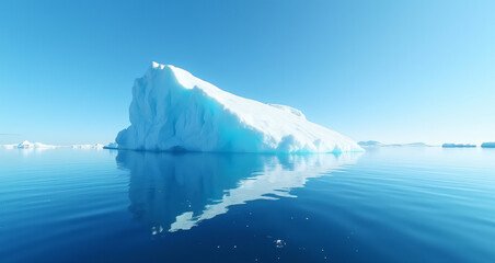 Majestic Iceberg Reflecting on Tranquil Arctic Waters Under a Clear Blue Sky