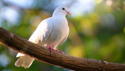 Fototapeta premium beautiful white dove perched on a branch in soft natural light