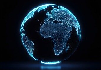 Futuristic Holographic 3D Digital Globe with Neon Cyberpunk Glow on Dark Background

