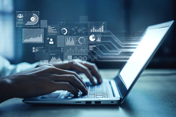Obraz premium Data insights, charts, and analytics help visualize performance. Data drives strategy, analytics enhances growth, and data improves business outcomes through analytics. Vouch