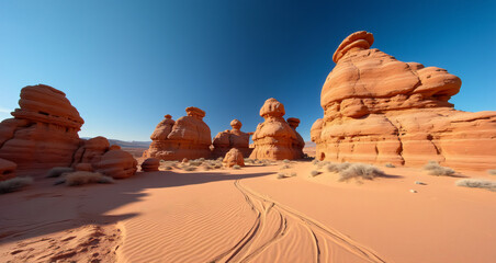 Scenic View of Eroded Sandstone Formations in a Remote Desert Landscape