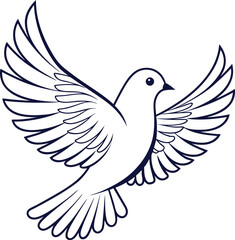 Obraz premium Elegant line drawing of a white dove with outstretched wings soaring gracefully against a clean white background symbolizing peace and freedom