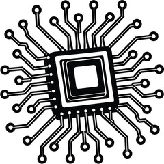 Square Microchip With Radial Circuitry Lines processor