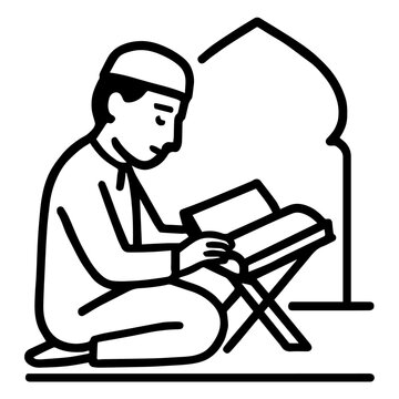 muslim boy reading quran black and white clip art preview