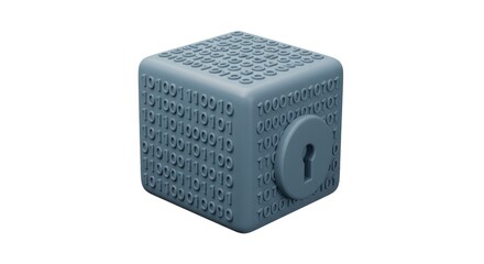 Binary Code Cube with Keyhole: Data Security Concept, Isolated on White Background