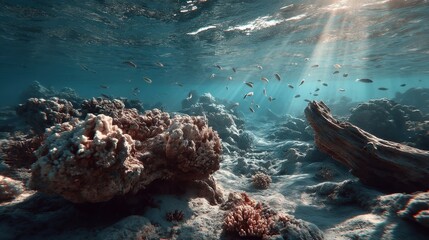 Obraz premium dead coral reef underwater, lifeless marine ecosystem, warming oceans