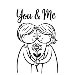Eternal bond of Two Souls: An intimate illustration encapsulates the tender embrace, of You & Me with each figure cradling a flower, conveying a timeless expression of endearment.