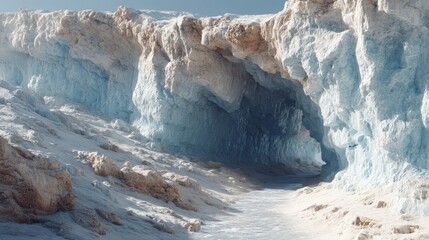 melting glacier with exposed rock underneath, erosion marks, warming planet 