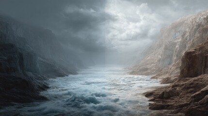 Fototapeta premium surreal melting glacier landscape, distorted ice forms, dramatic lighting, global warming theme 