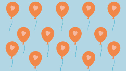Obraz premium Orange balloons with heart shapes on a light blue background 