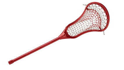 Dynamic red lacrosse stick ready for action, equipment for athletes perfect for sports enthusiasts and team spirit, focus on precision and skill