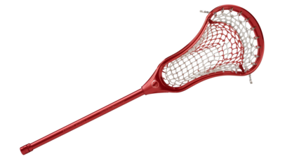 Dynamic red lacrosse stick ready for action, equipment for athletes perfect for sports enthusiasts and team spirit, focus on precision and skill