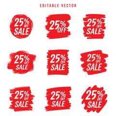 Nine Red 25% Off Sale Badges: Versatile Vector Graphics for Marketing