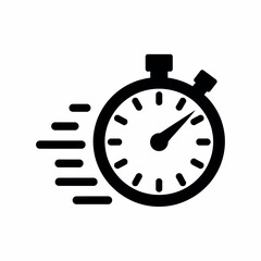 Stopwatch Icon Symbolizing Speed, Urgency, and Time Management, Black and White Vector Illustration on White