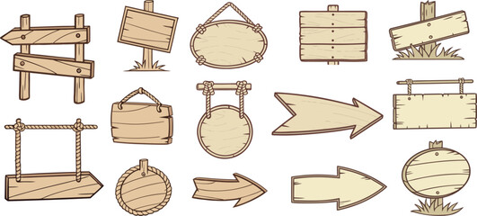 A set of wooden boards and frames in vector format, ideal for restaurant menus, signboards, and vintage-style designs.	