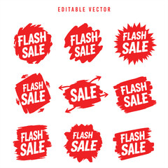 Nine Red Flash Sale Badges: Vector Graphics for Marketing & Advertising