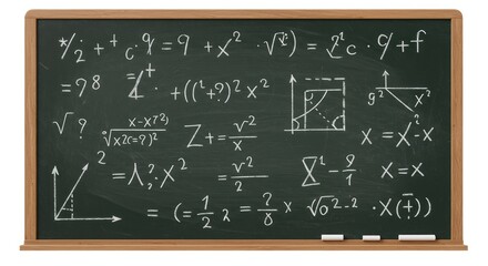 Chalkboard Filled with Complex Mathematical Equations and Formulas, Isolated.