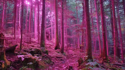 Magical Pink Glow Forest Pathway