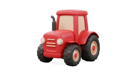 Naklejka premium Charming Red Tractor: Cartoonish 3D Render on White Background