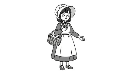 Isolated Woman with Basket Illustration