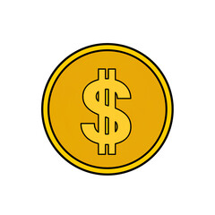 Gold Dollar Coin PNG – Currency and Finance Symbol with Transparent Background