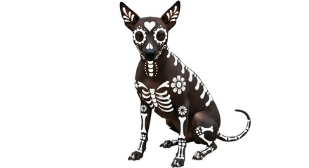 Isolated Xoloitzcuintli Dog with Day of the Dead Makeup