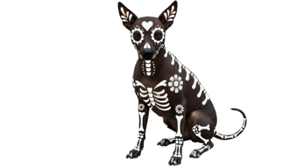 Isolated Xoloitzcuintli Dog with Day of the Dead Makeup