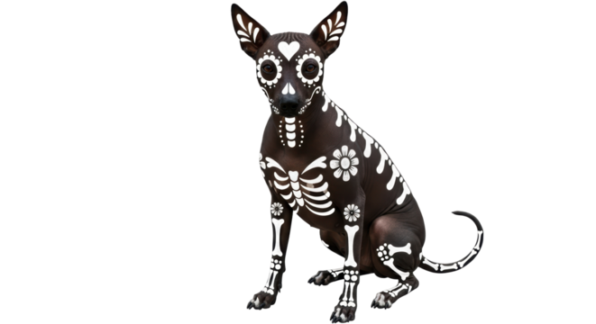 Isolated Xoloitzcuintli Dog with Day of the Dead Makeup