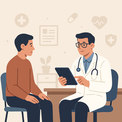 Doctor consulting patient with digital tablet in office setting