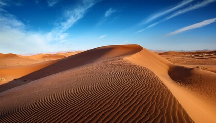 windswept sand dunes in stark desert landscape under expansive blue sky