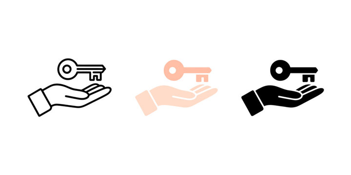 Hand holding key icon set for access control security and real estate concepts offering unlocking potential and new opportunities
