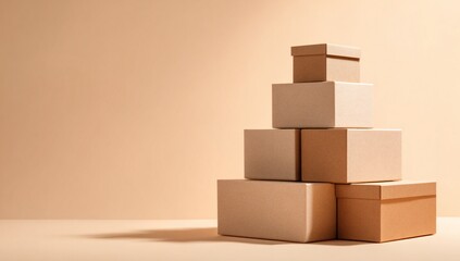 Obraz premium Stacked cardboard boxes create a clean, modern aesthetic perfect for shipping or storage concepts.