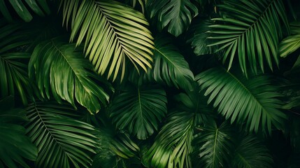 A lush array of green palm leaves creates a vibrant, natural backdrop. This image captures the beauty and richness of tropical foliage, perfect for nature-themed projects.