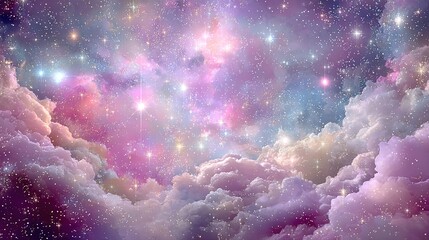 Pink And Purple Cosmic Cloudscape With Stars