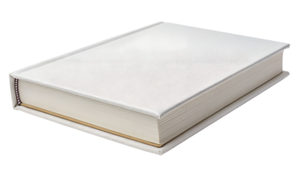A pristine white book with textured cover, isolated on transparent background, offering a blank canvas for stories and knowledge to be written