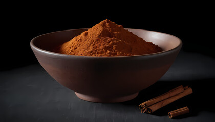 Surreal concept of a spoon with red spice powder floating over a red planet with a cosmic nebula sky.