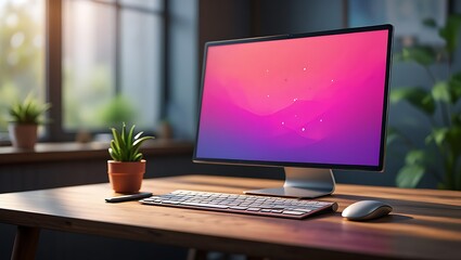 Modern Desktop Setup Pink Purple Gradient Screen computer