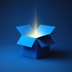Open Blue Box Glowing Light Beam Illumination open box