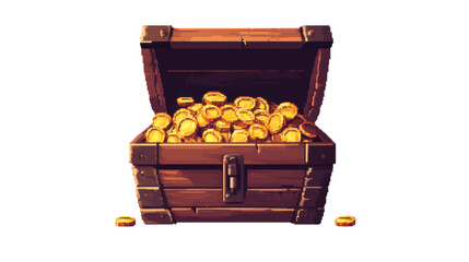 treasure chest with gold coins on white background