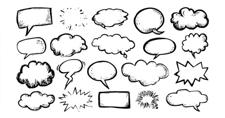 Set of Hand Drawn Speech Bubbles and Thought Balloons for Creative Design and Messaging needs illustration vector